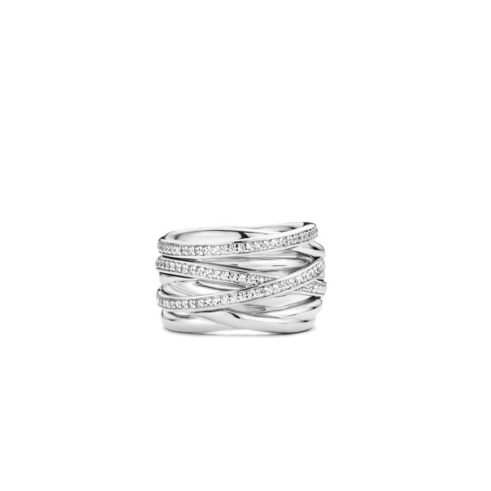Ti Sento Milano Zirconia Crossover Ring 925 Sterling Silver Sz 7.75 NWT